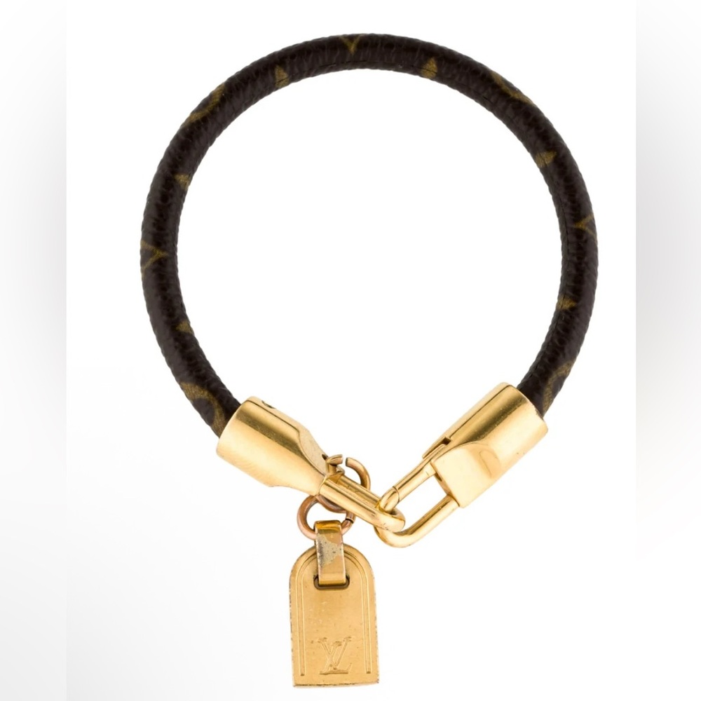 Louis Vuitton Luck It Brown Monogram Canvas Gold Tone Bracelet - Picture 1 of 12
